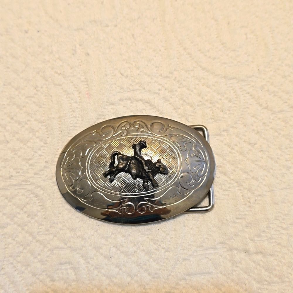 VINTAGE | large silver bull rider‎ cowboy buckle.